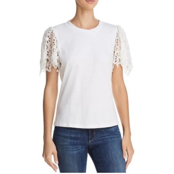 Rebecca Taylor White Pinwheel Lace Sleeve Tee - Size XS - Picture 5 of 5